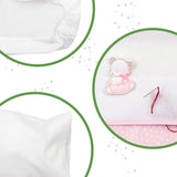 Set de lenjerie de pat Carrycot alb și roz, format din 1 cearșaf cu colțuri, 1 cearșaf de sus cu panglică Aida pentru broderie și 1 față de pernă, 100% bumbac, Made in Italy Plapumi si pilote Naty Shop