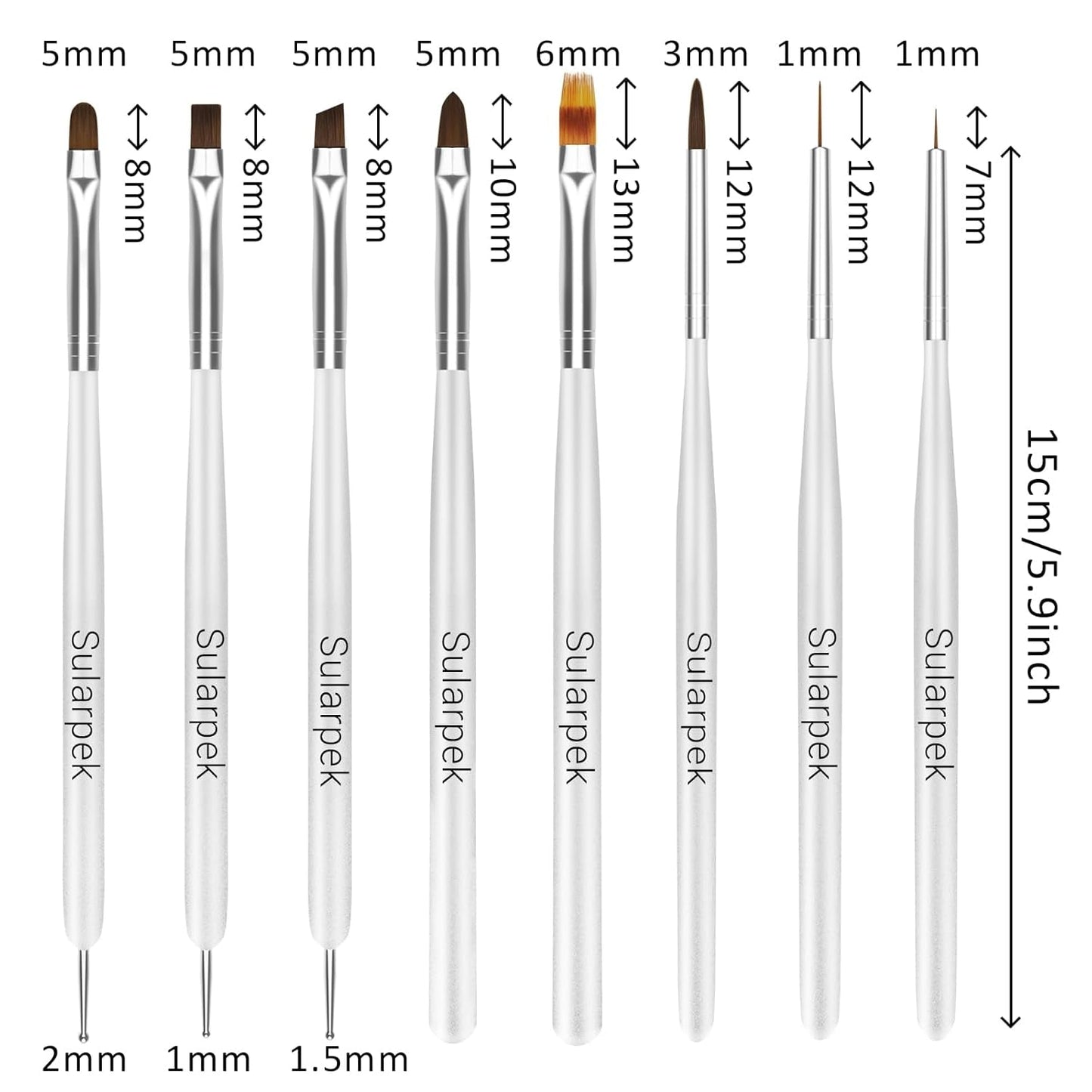 Sularpek 8 Stück Nagel Pinsel Set, Pinsel Für Gelnägel, Nageldesign Pinsel, Nail Art Dotting Tools, Nailart Pinsel Für Gel Acryl Nägel Nailart