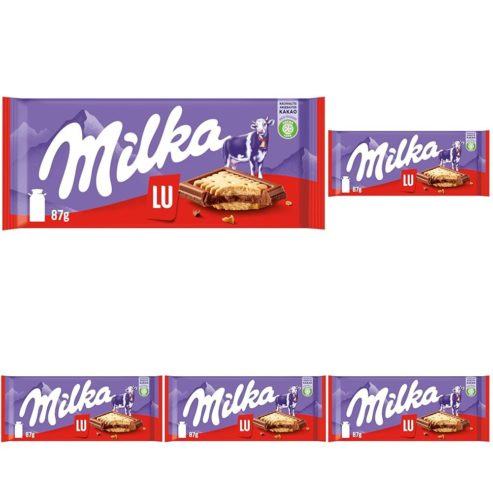 Milka LU – Ciocolată cu lapte alpină cu biscuiți LU crocanți – 87g