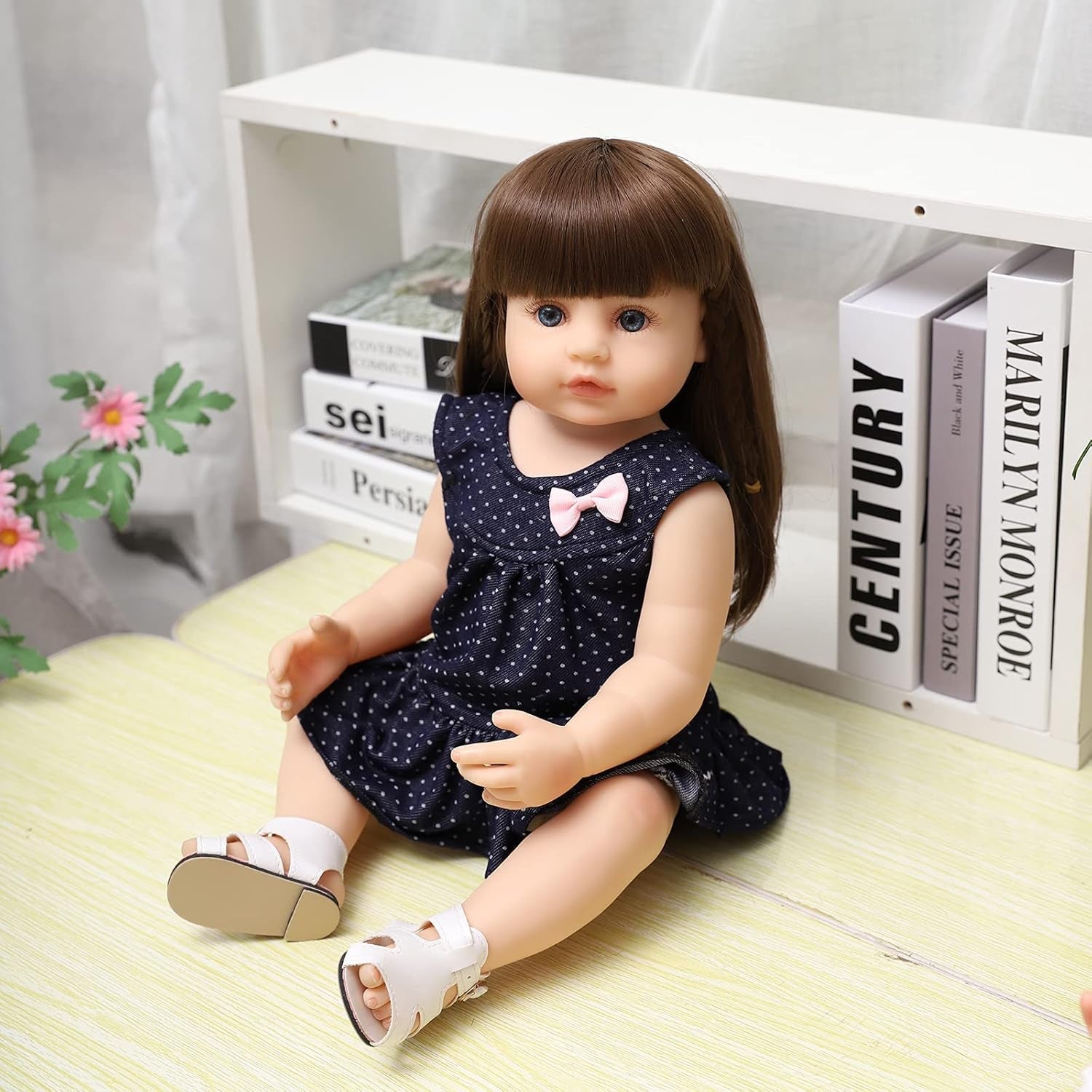 ZIYIUI 22 inch (55 cm) Păpușă Reborn Baby Fetiță Corp Complet Silicon Vinil Realistică Păpuși Reborn Reale Nou-născute Fetiță cu Păr Lung Cadouri pentru Copii Jucărie Realistică Manuală