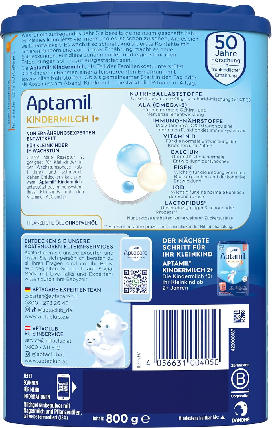 Aptamil Lapte de creștere 1 Plus – Lapte de creștere de la 1 an – 800g