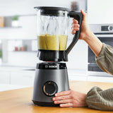 Bosch Standmixer Vitapower Serie 4 MMB6172SN, Verbesserte Version, 10 Jahre Motorgarantie, Edelstahl-Klingen, 1,5L Glasbehälter, Spülmaschinenfeste Teile, 30,000 U/Min, 1200 W, Silber Bucatarie Naty Shop