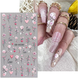 JMEOWIO 3D Nagelsticker Blumen Nail Art Sticker Selbstklebend Nagelaufkleber 5D Stereoskopisch Frühling Sommer Dekoration Nageldesign Zubehör 4 Blatt