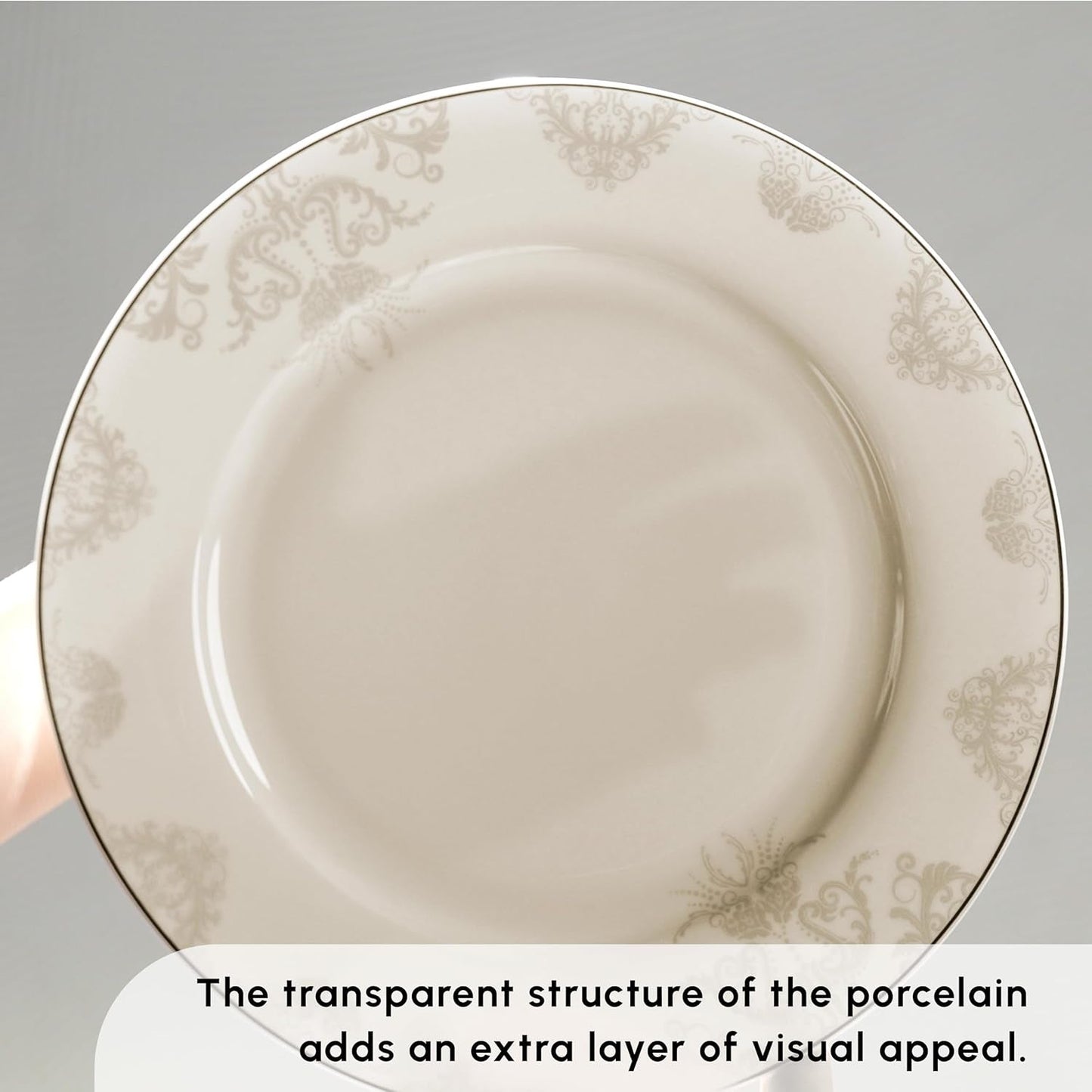 Karaca Elegance Bone Siena - set de veselă pentru 12 persoane, set modern de farfurii din porțelan, set de veselă cu boluri pentru supă, platou de servire, farfurii adânci, farfurii pentru desert - alb și auriu