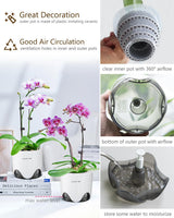 Ghivece pentru orhidee cu găuri de drenaj pentru transplantare, circulație excelentă a aerului, 2 bucăți, plastic cu strat dublu, jardinieră ceramică pentru orhidee, ghiveci transparent pentru orhidee, decorativ