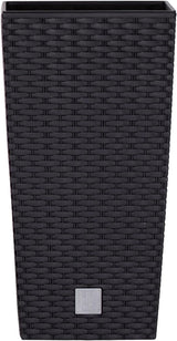 Ghiveci/ghiveci cu aspect de ratan Prosperplast cu insert | 32,5 x 32,5 x 61 cm | antracit | rezistent la intemperii și UV | fabricat din plastic robust | pentru interior și exterior