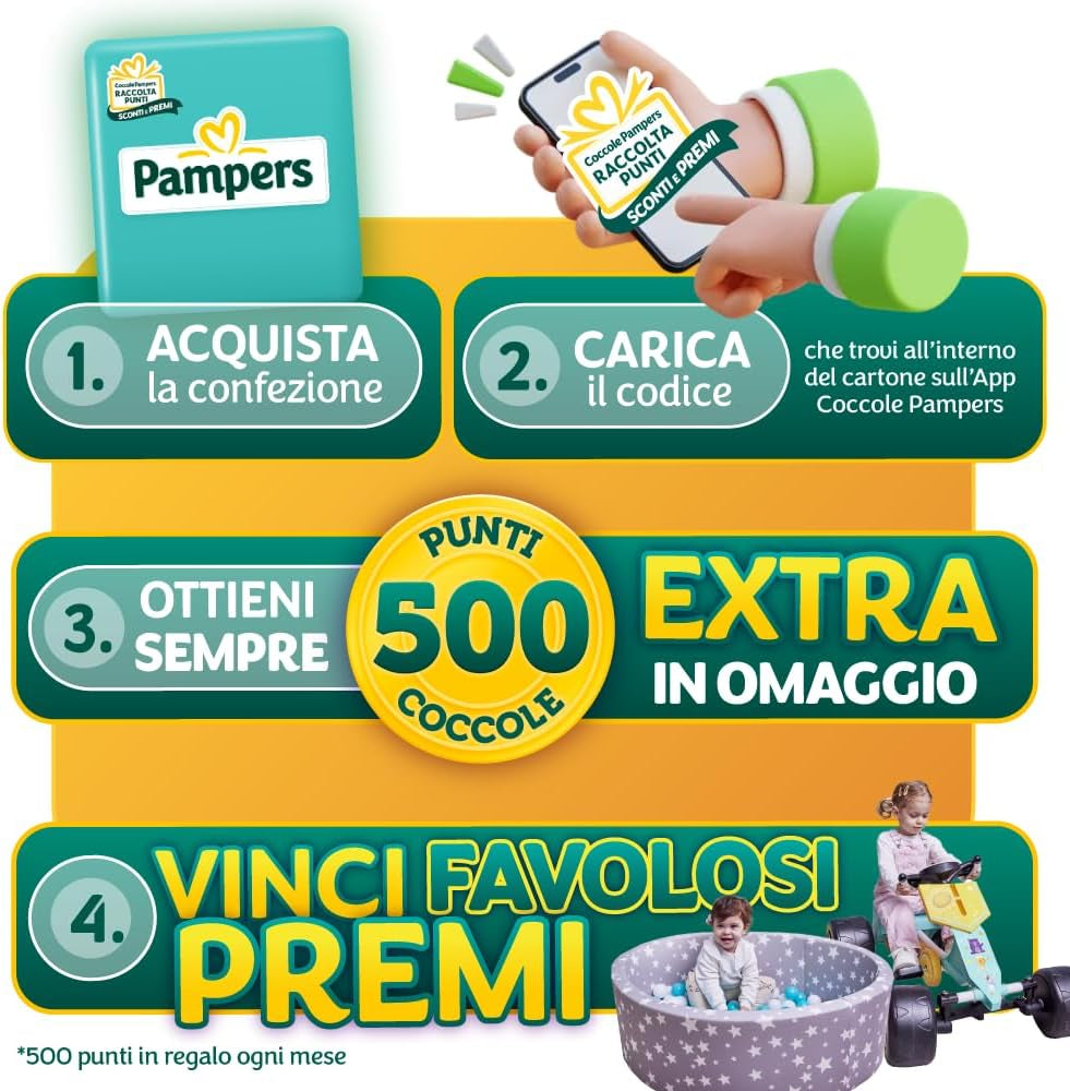 Pampers Baby Dry Maxi Mărimea 4 (7-18 kg), 200 de scutece + 500 de puncte de îmbrățișare suplimentare gratuite