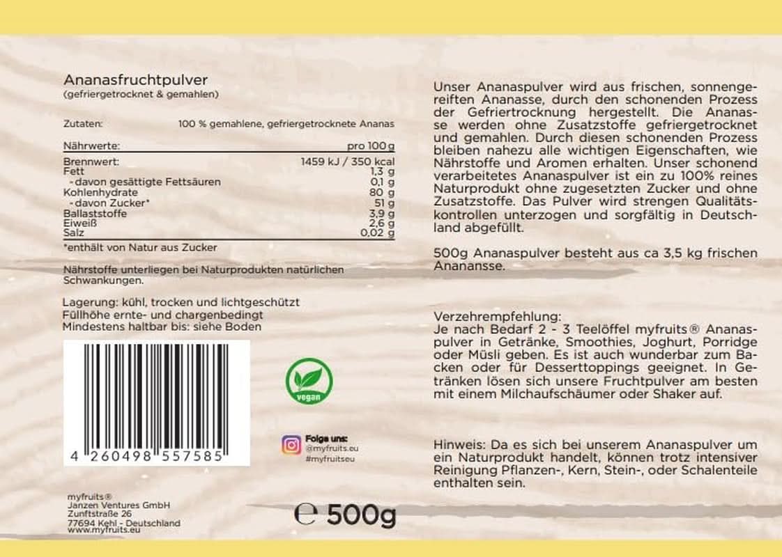 Myfruits pulbere de fructe de ananas 500 grame Arome Naty Shop