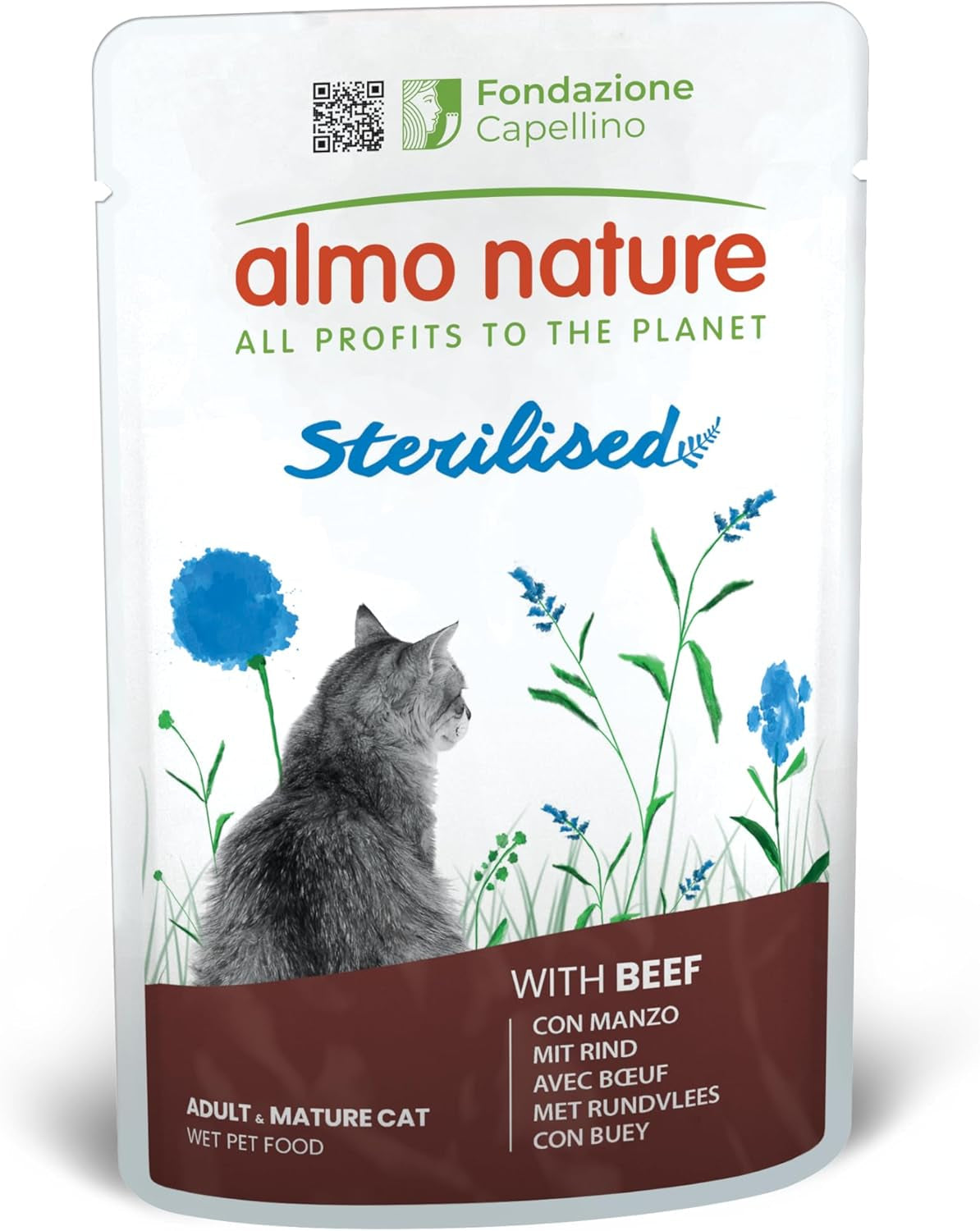 Almo Nature Functional - Sterilizat - Hrană umedă pentru pisici adulte și mature, sterilizate sau mai puțin active - cu carne de vită - conținut scăzut de grăsimi, hidratantă - 70 g (pachet de 30)