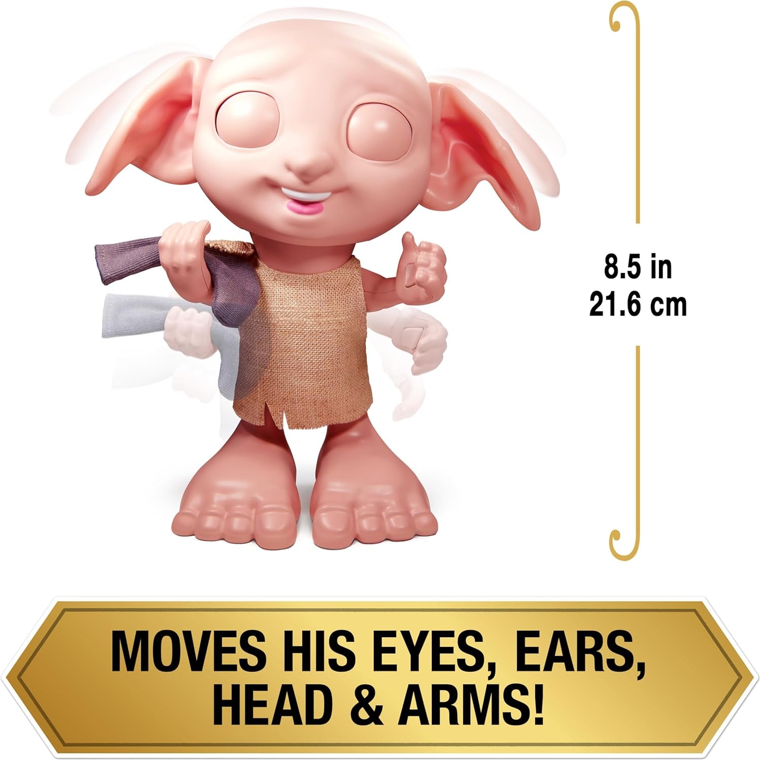 Spin Master 6067280 Wizarding World Harry Potter, Păpușă Magică Interactivă Dobby Elf cu Șosetă, Peste 30 de Sunete și Fraze, 21,6 cm, Jucărie pentru Copii, Negru