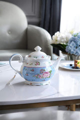 Ceainic din porțelan London Boutique, stil shabby chic, model floral vintage, în cutie cadou (ceainic Rose Blue)