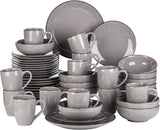 Set de veselă Vancasso pentru 12 persoane, set de veselă din gresie Navia, set combinat de 48 de piese cu farfurii, farfurii pentru salată, boluri și cești, aspect vintage, design natural