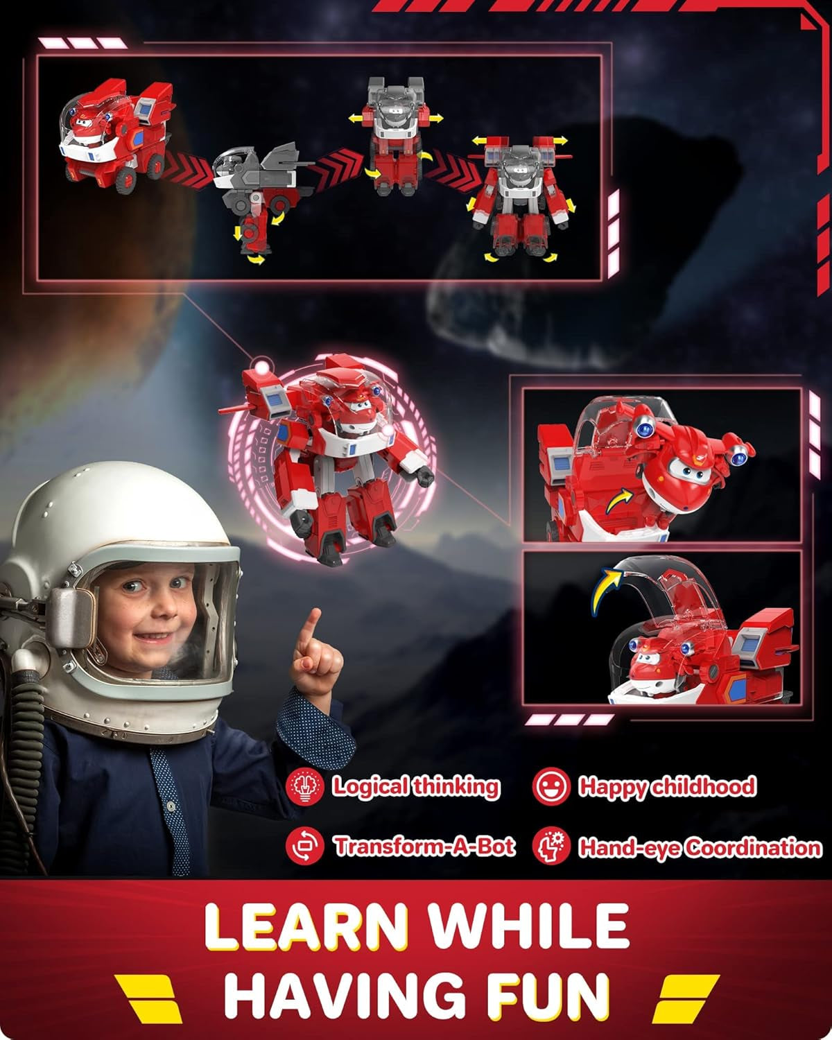 Super Wings Robot Toys - Jett Transformers Toy Cars Toy Trucks Avec Mini Jet Avion Jouets Pour Enfants 3 4 5 Ans, Red Action figures Naty Shop