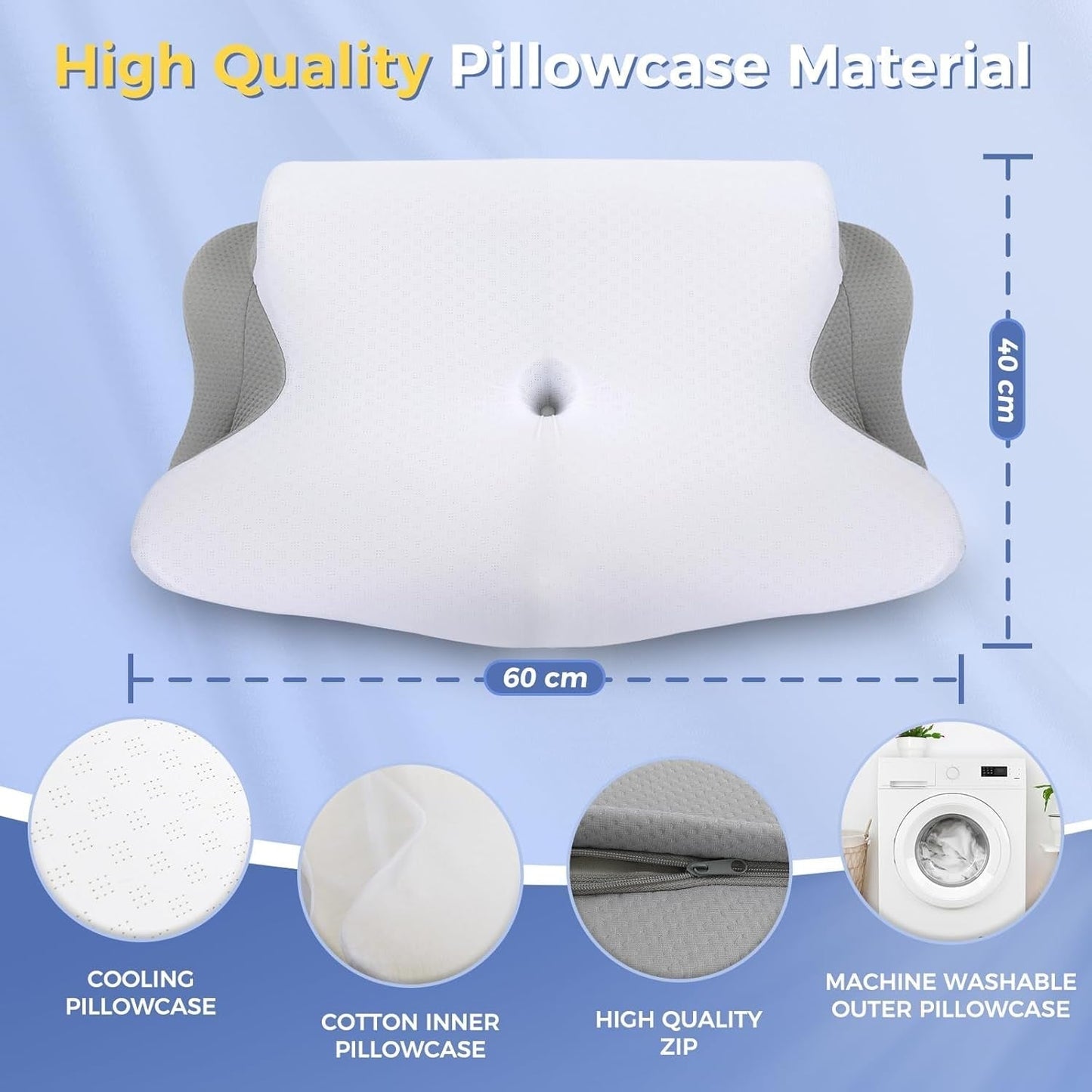 SAHEYER Pernă pentru gât, 2 în 1 Pernă ergonomică pentru susținerea gâtului și pernă pentru rularea gâtului, pernă ortopedică pentru dormitul lateral, pernă din spumă de memorie pentru dormitul lateral, dorsal și abdominal Perne ortopedice cervicale Naty Shop