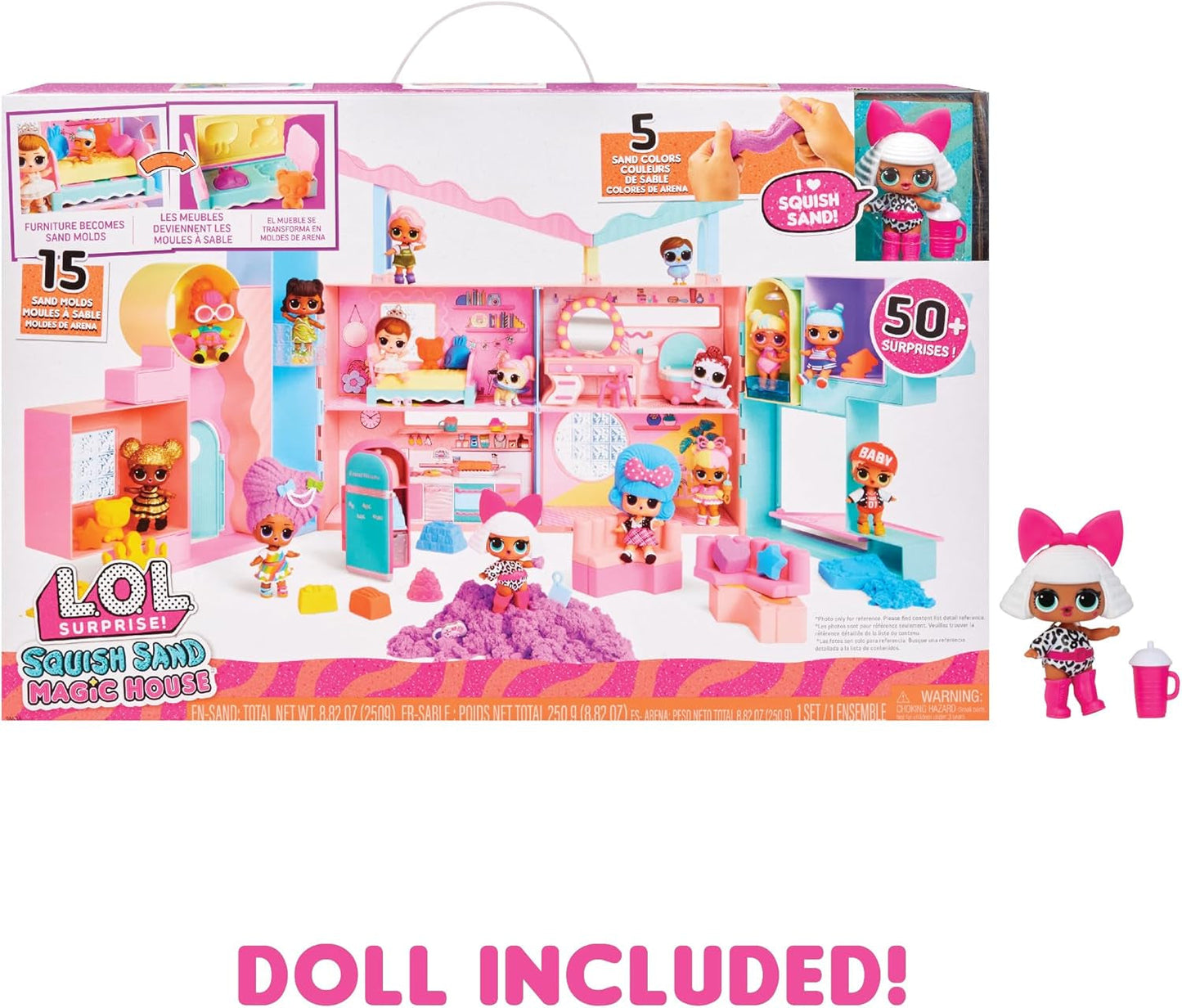 LOL Surprise! Casă Magică cu Nisip Squish și Păpușă Colecționabilă Diva - Set de Joacă cu Păpușă Colecționabilă, Nisip Squish, Surprize și Accesorii - Ideal pentru Fete cu Vârsta de 4 Ani și Peste