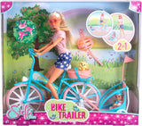 Remorcă pentru bicicletă Steffi Love, păpușă pe bicicletă cu remorcă pentru bebeluș, câine și căști, de la 3 ani în sus