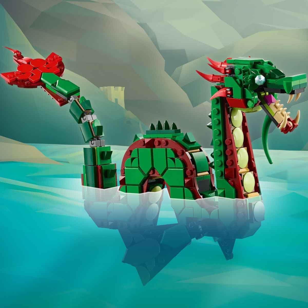 LEGO Creator 3In1 Green Dragon - Jucărie - Convertibil în șarpe de mare sau Phoenix - Jucărie de construit cu animale pentru copii - Cadou pentru băieți și fete de la 9 ani 31161 Seturi de constructie Besuche den LEGO-Store