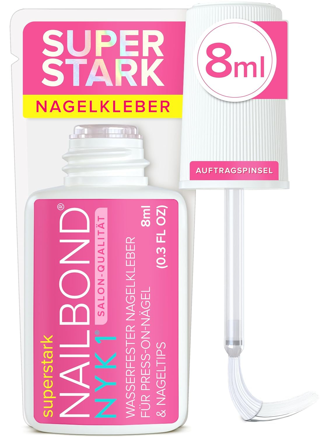 NYK1 Nailbond Lipici pentru unghii artificiale Extra puternic (8ml) Lipici pentru unghii cu pensulă pentru vârfuri, unghii prin presare și unghii acrilice Lipici pentru unghii - Lipici pentru unghii crăpate Lipici antifungic pentru unghii
