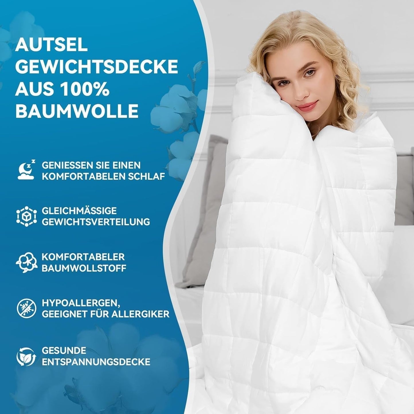 Pătură ponderată 7Kg 135X200Cm, pătură ponderată fabricată din bumbac 100%, pătură ponderată pentru adulți pentru somn profund, pătură grea, pătură de terapie antistres, pătură de relaxare Paturi si Cuverturi Besuche den Autsel-Store