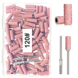 BLESWIN 100 bucăți benzi de șlefuit mici pentru burghie de unghii, granulație fină 240 cu 2 bucăți burghiu de 3 mm, mini benzi de șlefuit pentru lustruirea unghiilor naturale și curățarea cuticulelor pentru pregătire, roz