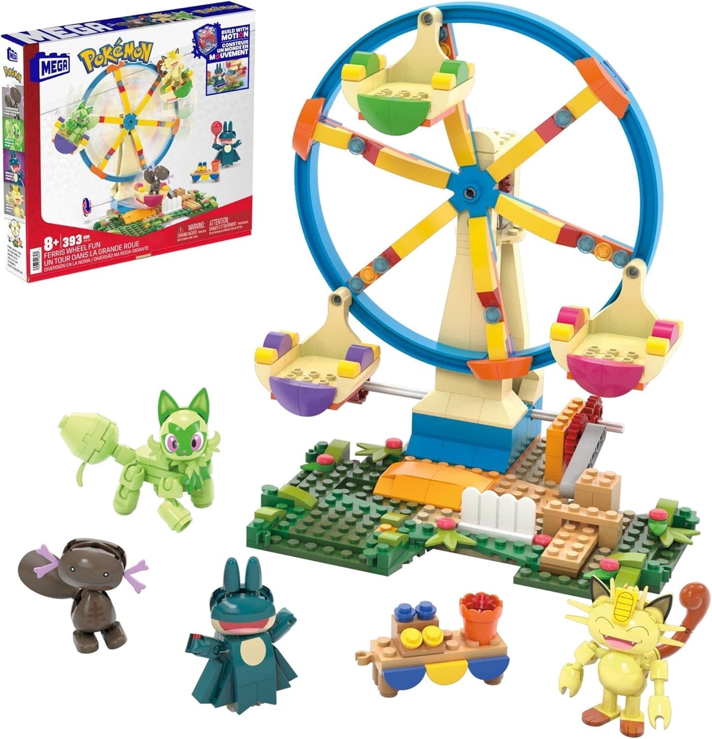 MEGA Pokémon Action Figure Building Toy, Arena de antrenament cu 1101 piese, joc de lupte și 5 figuri mobile pentru copii, HWR82 Action figures Naty Shop Distracție pe roata Ferris