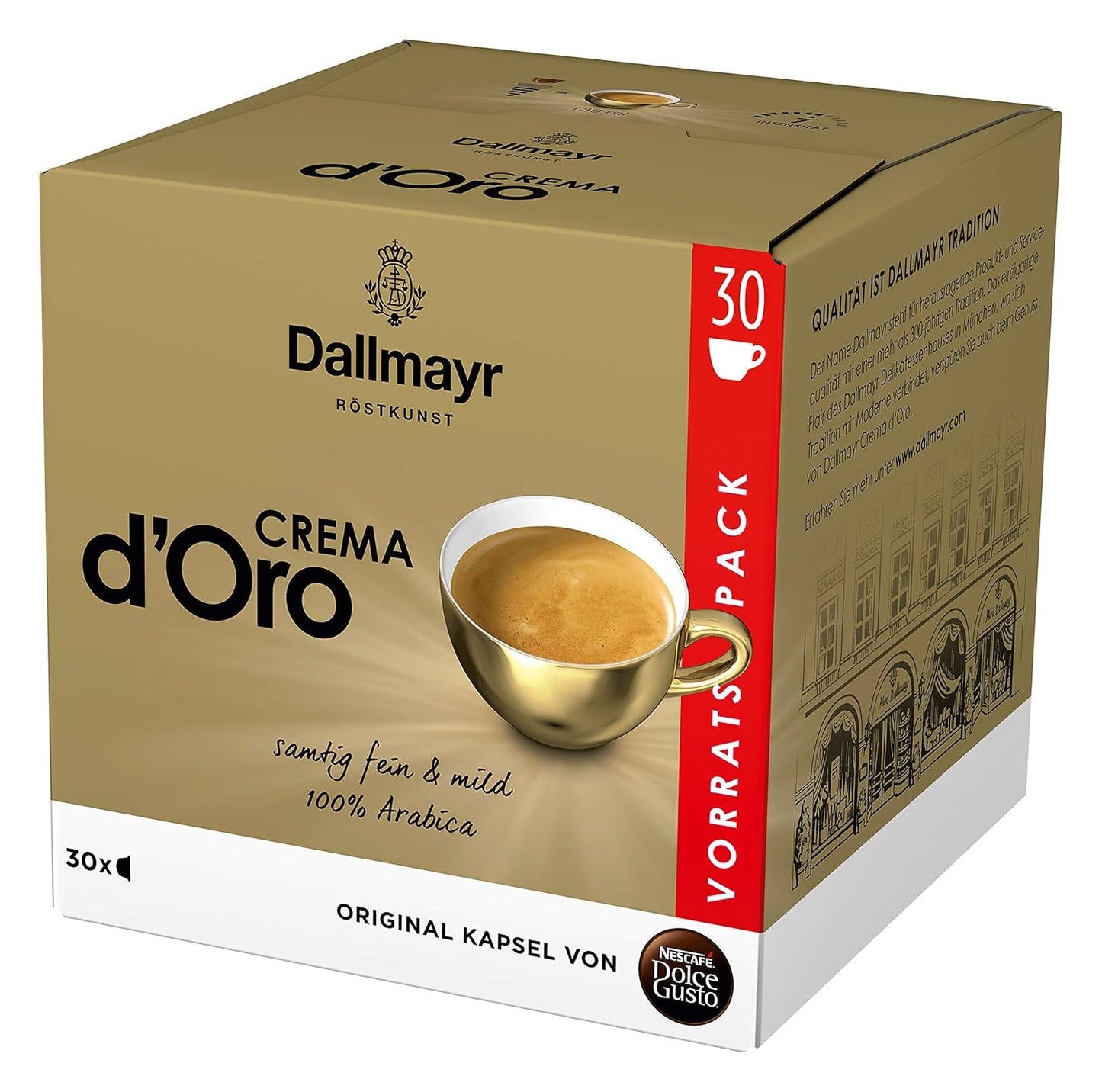 Dallmayr Crema d´Oro, XXL-Vorratsbox (3 x 30 Kapseln) & Dallmayr Crema d'Oro Caffè Latte (48 Kaffeekapseln, 48 Getränke, cremig & ausgewogen) 3er Pack (3 x 16 Kapseln)