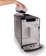 Melitta Solo & Milk - aparat de cafea subțire complet automat cu spumator de lapte, aparat de cafea cu rezervor de apă detașabil, de exemplu cafea sau cappuccino, argintiu
