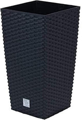 Ghiveci/ghiveci cu aspect de ratan Prosperplast cu insert | 32,5 x 32,5 x 61 cm | antracit | rezistent la intemperii și UV | fabricat din plastic robust | pentru interior și exterior