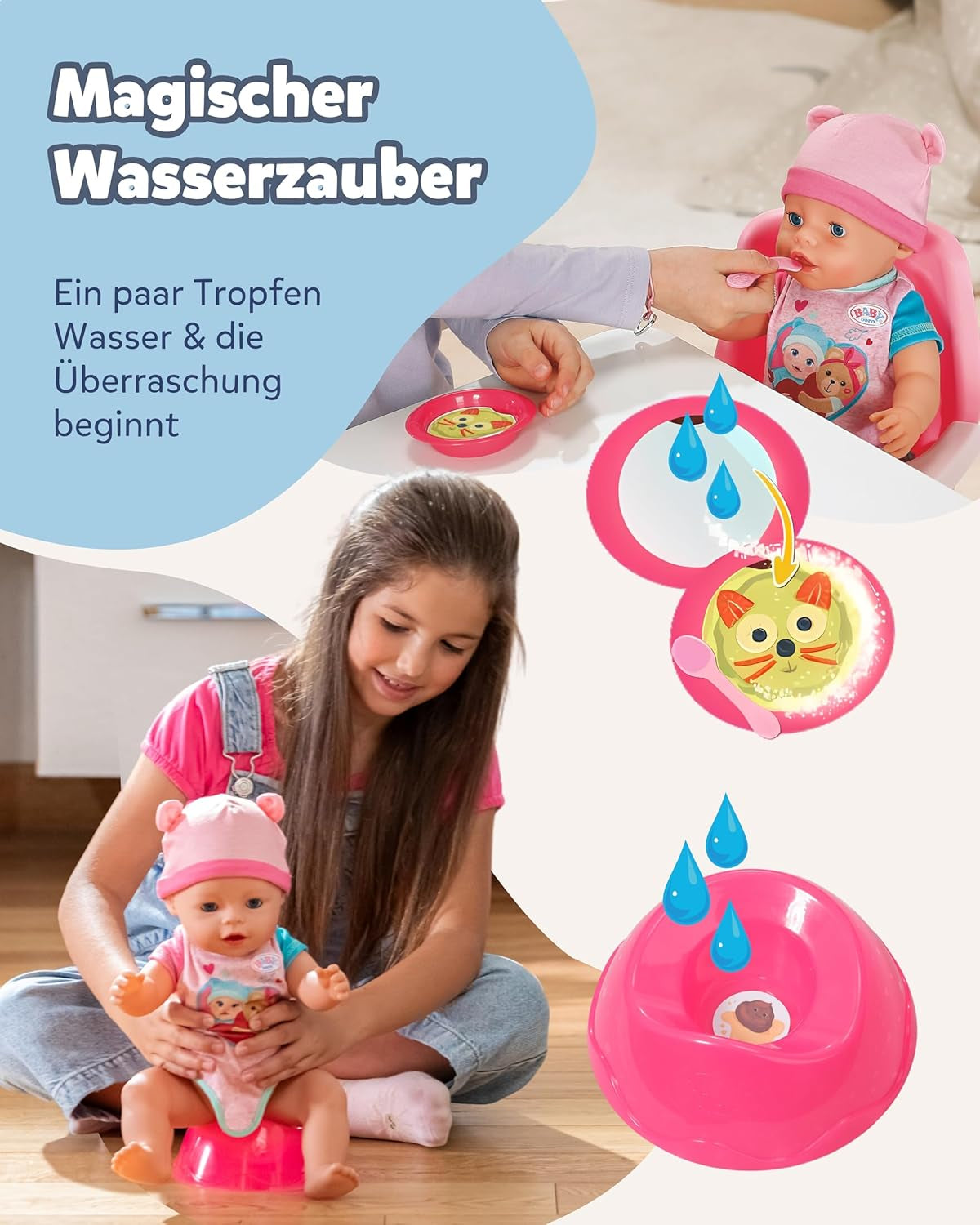 BABY Born Emma - păpușă bebeluș 43 cm - 10 funcții, inclusiv accesorii și saltea - Funcționează complet fără baterii - Potrivită pentru copii cu vârsta de 3 ani și peste