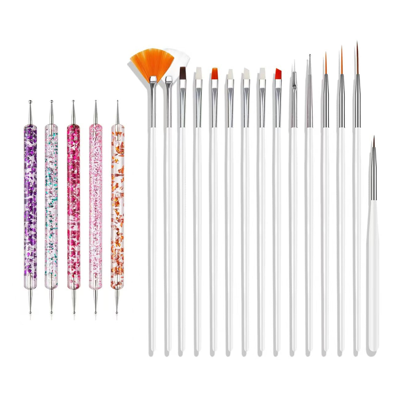 Nail Art Pinsel Set, 20Pcs Nageldesign Malerei Pinsel, Professionelle Nail Art Design Pinsel, Nail Fine Liner Pinsel, Rosa