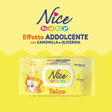 Șervețele umede NICE pentru bebeluși, 72 bucăți, cu capac, parfum de talc, materiale naturale, curățare delicată, bebeluși, 1 buc.