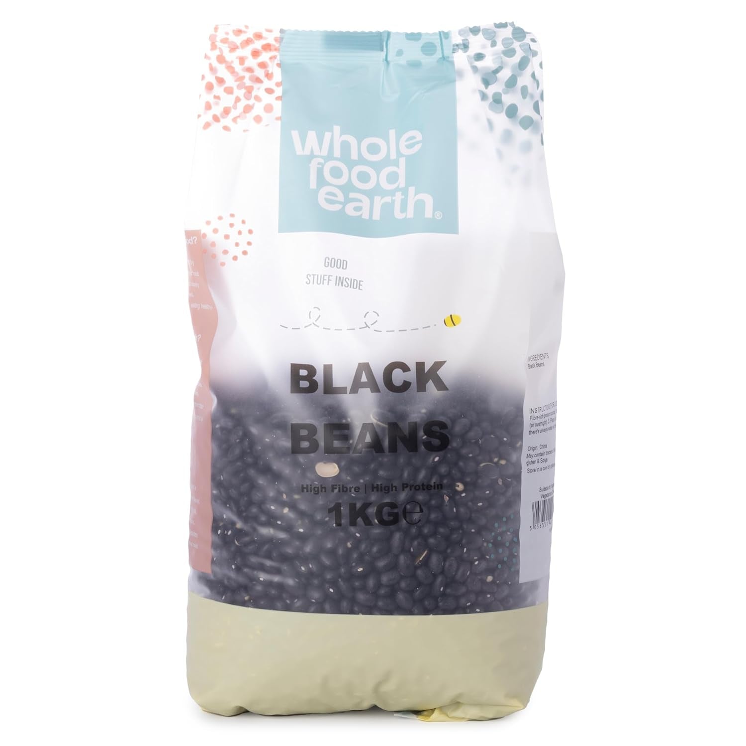 Fasole neagră Wholefood Earth 1 kg fără OMG Natural bogat în fibre bogat în proteine