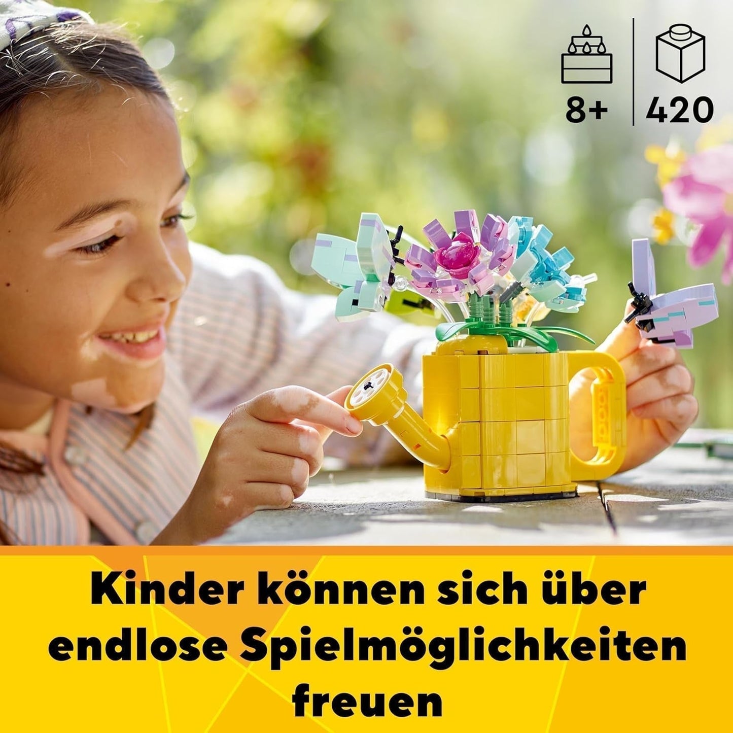 LEGO Creator 3In1 Set de stropitoare cu flori, decorare cameră copii, construiește o stropitoare cu buchet de flori, cizme de cauciuc sau 2 păsări de jucărie, cadou creativ pentru fete și băieți de la 8 ani 31149 Seturi de constructie Besuche den LEGO-Store