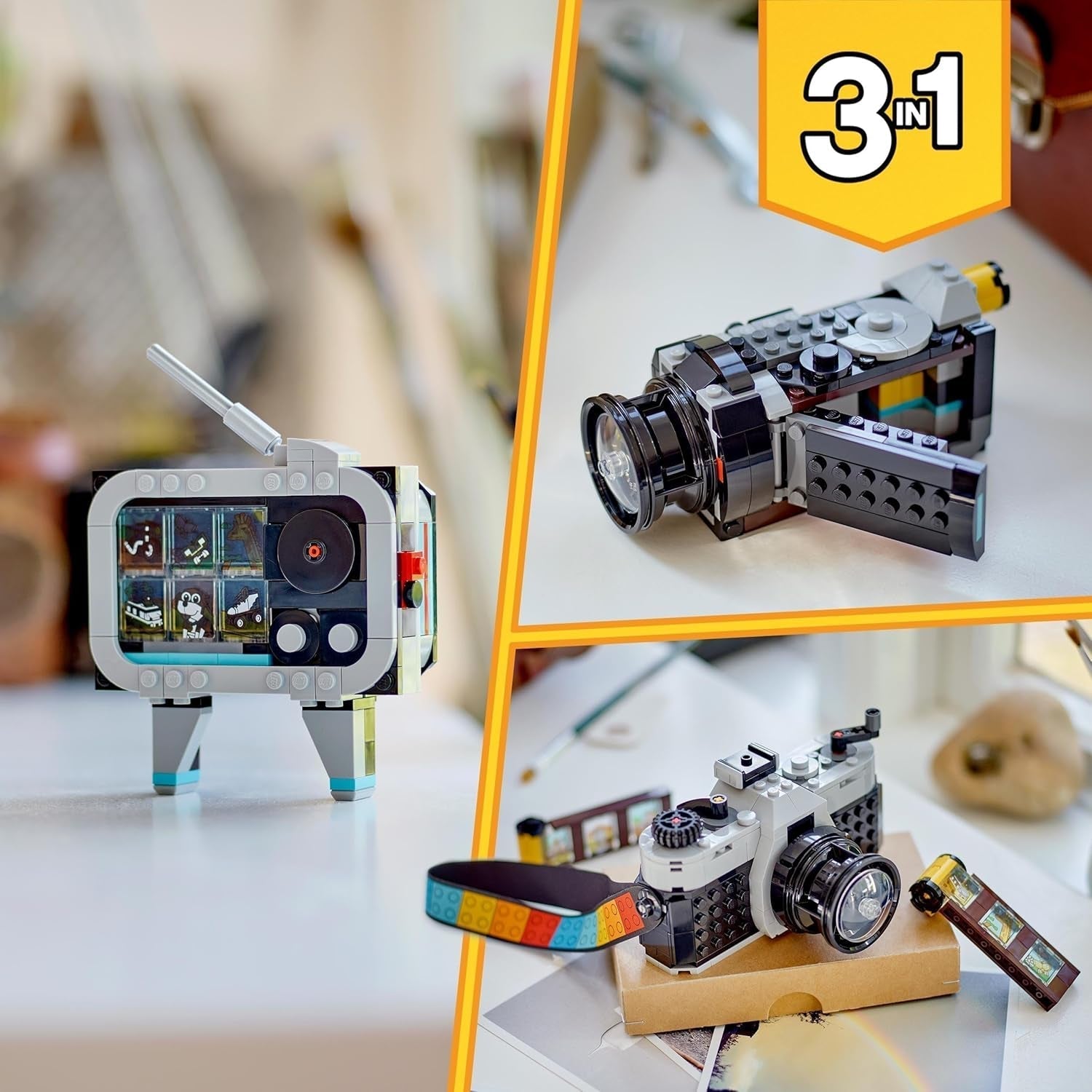 LEGO Creator 3In1 Retro Camera Toy, Camera video, Set TV, Decorațiuni de birou pentru copii sau accesorii pentru dormitor, Cadouri de fotografie pentru fete și băieți de la 8 ani 31147 Seturi de constructie Besuche den LEGO-Store