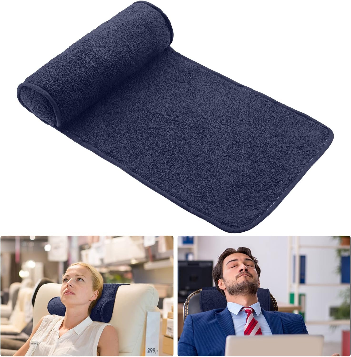Pernă de gât pentru șezlong, pernă pentru cap, pernă reglabilă din pluș, rolă pentru gât, antiderapantă, fleece, canapea, pernă de susținere a gâtului și capului pentru călătorii, acasă, șezlong, canapea, fotoliu (negru)