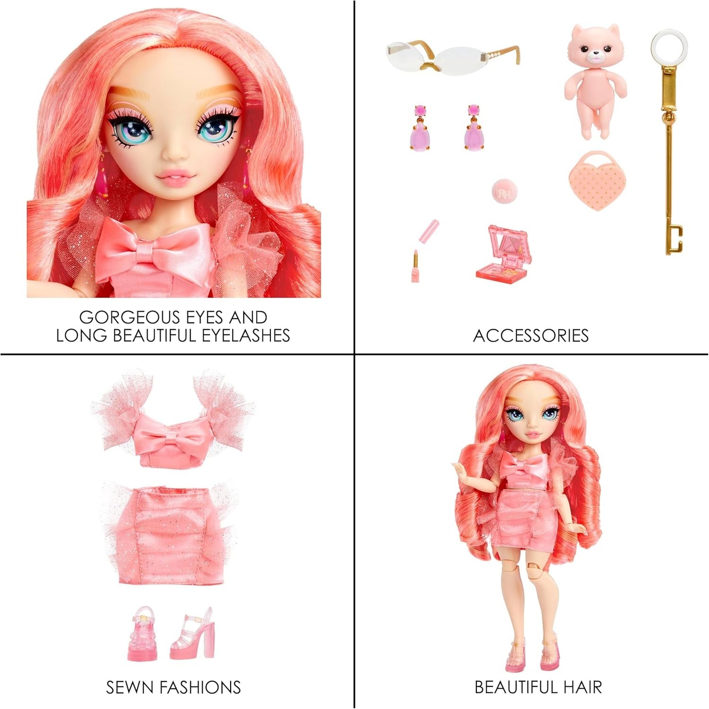 Păpușa Rainbow High Fashion - Pinkly Paige - Păpușă roz la modă într-o ținută la modă - cu ochelari și peste 10 accesorii de joacă colorate - Ideală pentru copii cu vârsta cuprinsă între 4 și 12 ani și colecționari