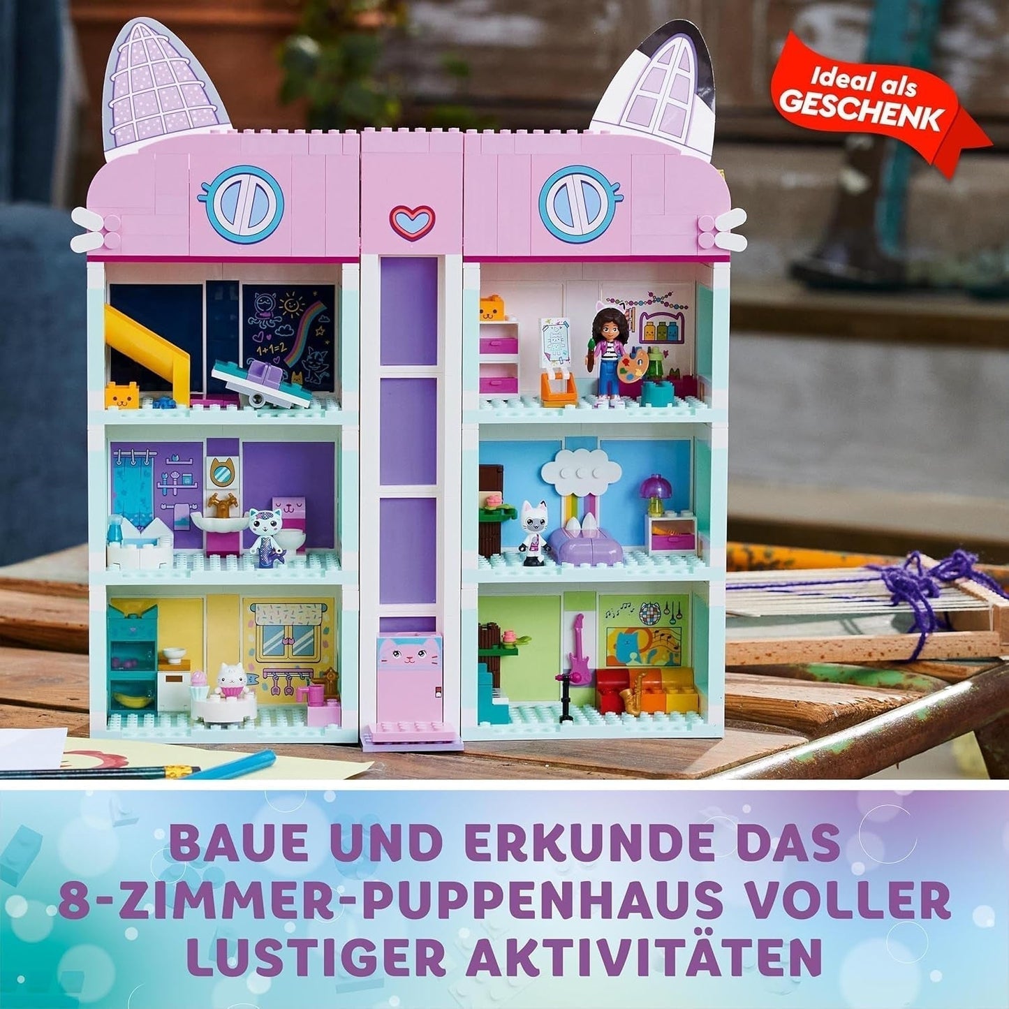 Lego 10788 Gabby's Dollhouse Toy Set, 8 camere și 4 etaje Gabby's Dollhouse Toy cu Pandi, Meerkat, Kuchi Figures și accesorii, cadou pentru fete de la 4 ani, băieți și copii Seturi de constructie Besuche den LEGO-Store