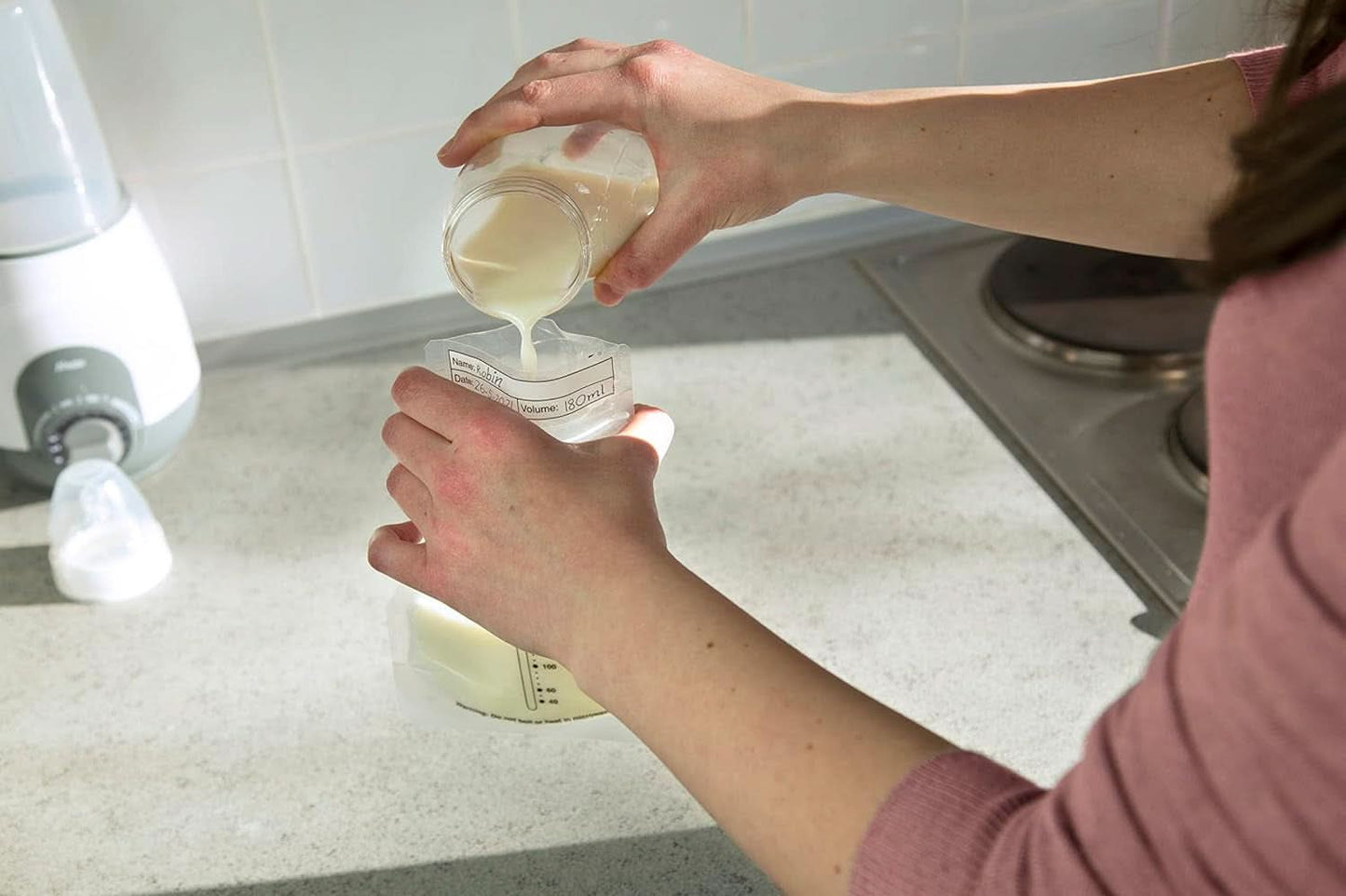 BF100 Pungă de depozitare pentru lapte matern - Pungă pentru lapte matern - capacitate 220 Ml - 100 bucăți - Transparent Accesorii Hrana si Alaptare Bebe Naty Shop