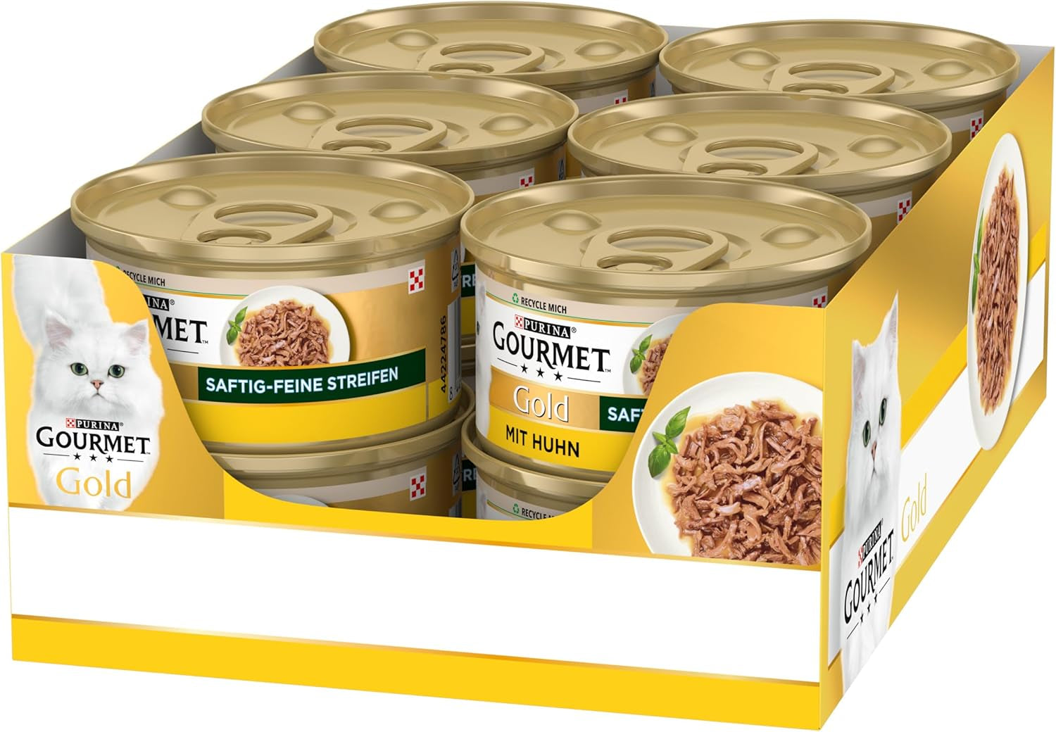 Gourmet Gold Succulent-Fâșii fine, hrană umedă pentru pisici cu pui, pachet de 12 (12 x 85g)