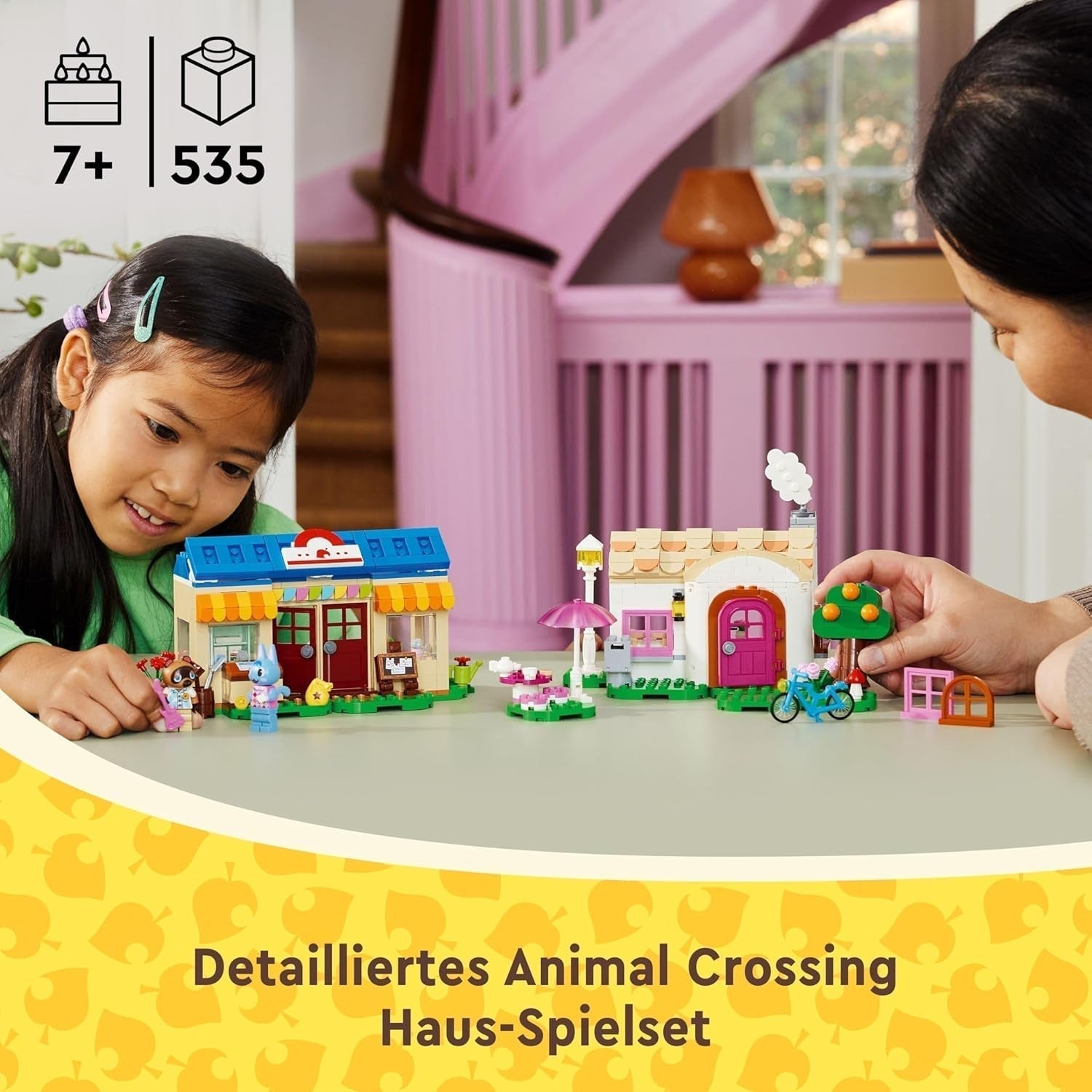 Set LEGO Animal Crossing Nook's Shop și Sophie's House, jucărie creativă pentru copii cu 2 mini figurine din seria de jocuri video, cadou pentru fete și băieți de la 7 ani 77050 Seturi de constructie Besuche den LEGO-Store