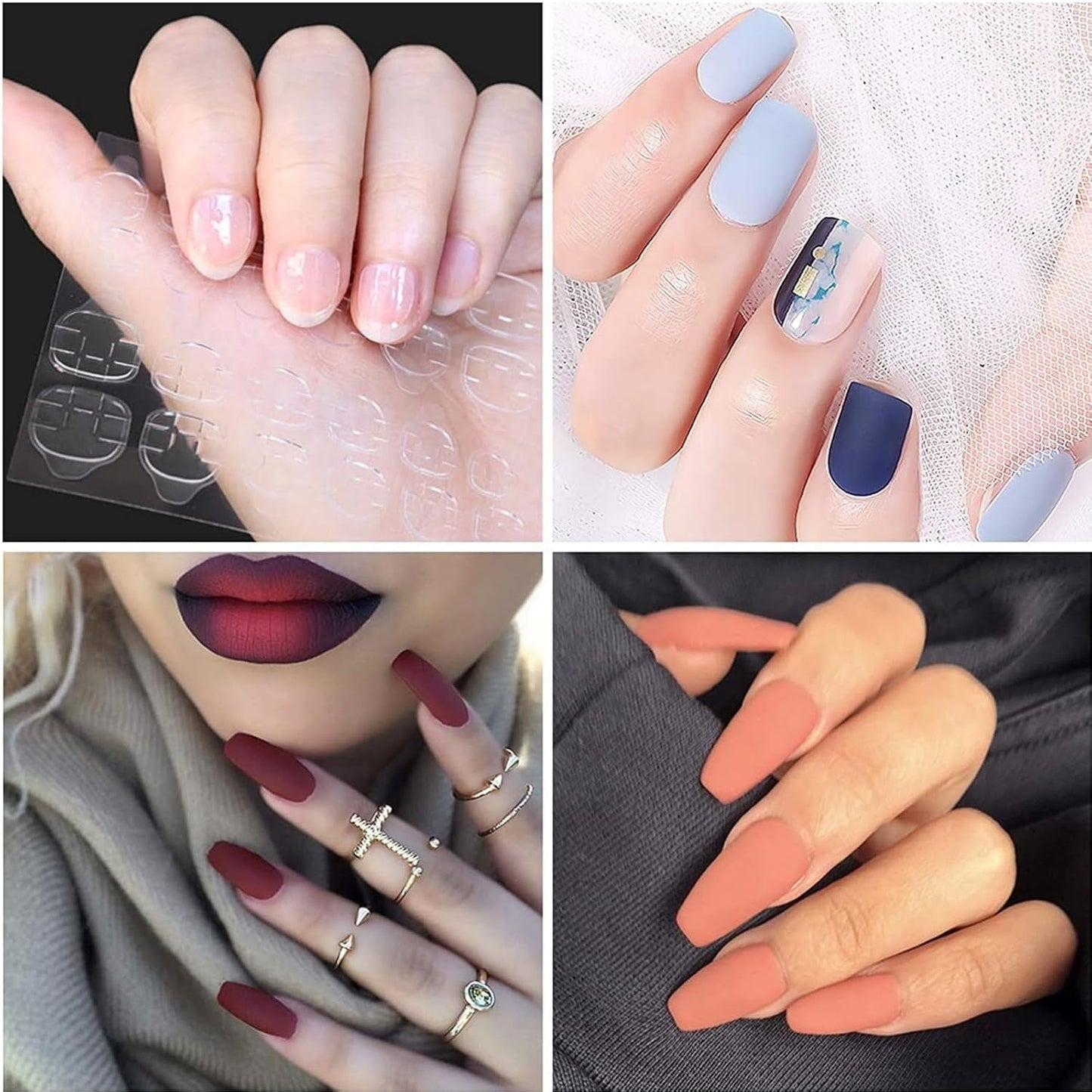 100 de șabloane pentru unghii, șabloane de modelare, autoadezive, cu 4 foi de tampoane adezive transparente pentru unghii și 3 pile de unghii, accesorii pentru extensii de unghii cu gel, pentru unghii artificiale