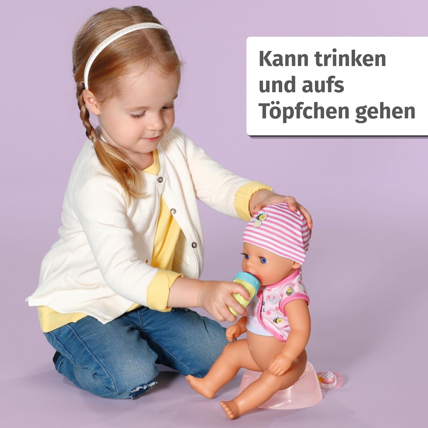 BABY Born Lena (Little Baby Girl) 36Cm, păpușă cu 7 funcții pentru copii de la 1 an, funcționează fără baterie, păpușă mare de 36 cm Papusi Naty Shop