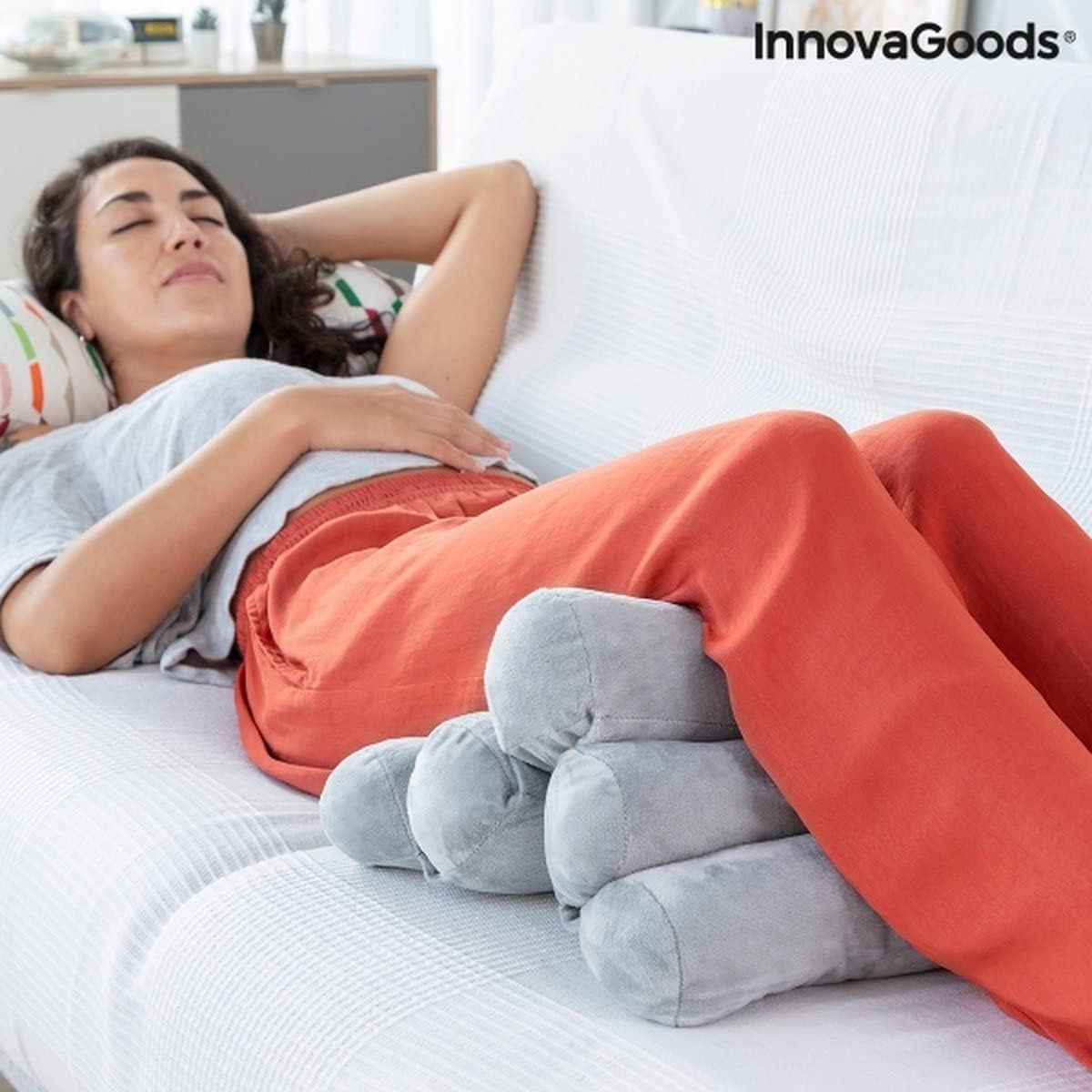 Innovagoods® Pernă ergonomică multifuncțională cu tub cu 5 module, pliabilă, robustă și durabilă, design catifelat, material bumbac/Pp, ideală pentru birou, casă, teleworking, mașină. Perne standard Naty Shop