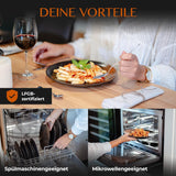 Set de veselă din gresie, format din 12 piese – Prairie Line – design elegant în tonuri de maro/negru, set format din 4 farfurii de cină, 4 farfurii de desert și 4 farfurii de sumă/Colecția Premium