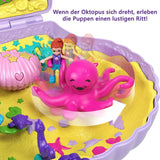 Cutie de depozitare Polly Pocket, geantă cu scoici și temă subacvatică, cu 2 păpuși și 1 submarin, jucărie sirenă Polly Pocket, jucărie pentru vârste de 4 ani și peste, GNH11