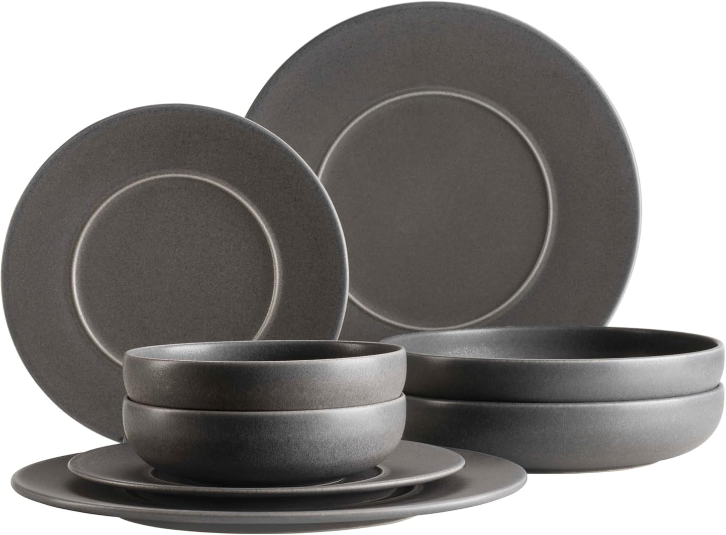 MÄSER Seria Unico, Set de veselă pentru 2 persoane, Atemporal, Elegant, Serviciu de masă din ceramică cu 8 piese, Gresie, Antracit