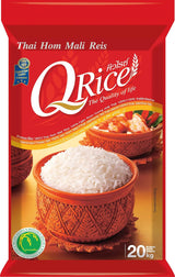 Q RICE | Jasmin Reis 100% Langkorn aus Thailand | Duftend aromatisch mit leicht klebriger Textur | Ideal für Currys, Bowls & asiatische Gerichte | 1 x 20 kg