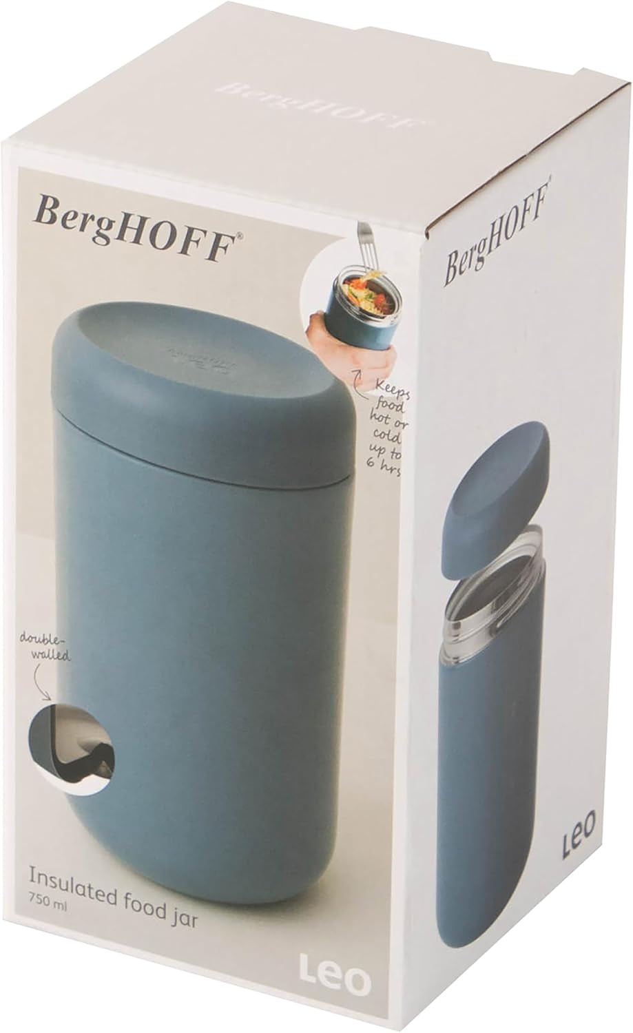 Recipient izoterm pentru alimente BergHoff 0,75 l (recipient termic, menține alimentele + băuturile calde sau reci timp de până la 6 ore, fabricat din oțel inoxidabil, recipient pentru păstrarea căldurii, lavabil în mașina de spălat vase) 3950134 Cutii depozitare alimente Naty Shop