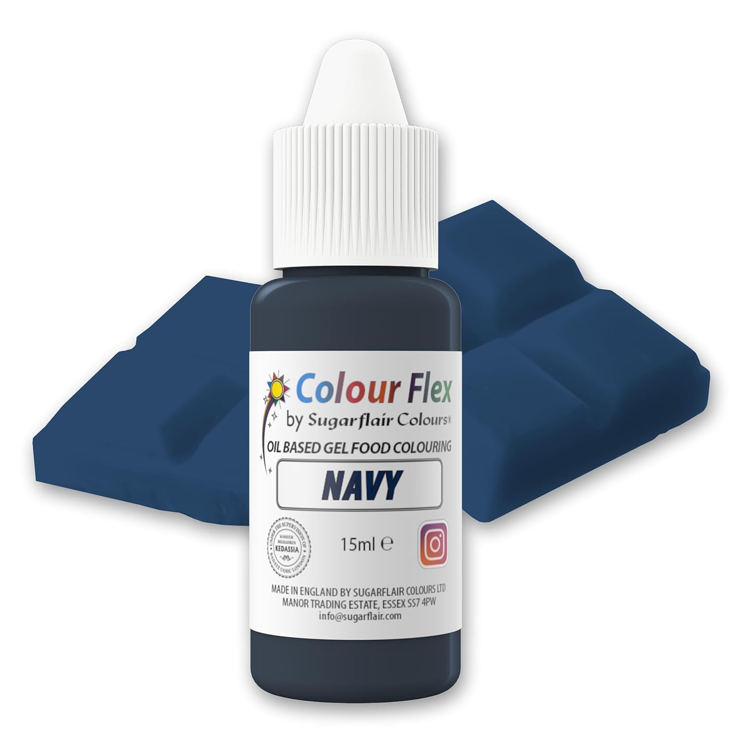 Colorant alimentar pe bază de ulei Sugarflair Colourflex, albastru marin, colorant alimentar lichid foarte concentrat, colorant alimentar pentru cremă de unt, ciocolată, aluat, fondant, glazură și multe altele - 15 ml