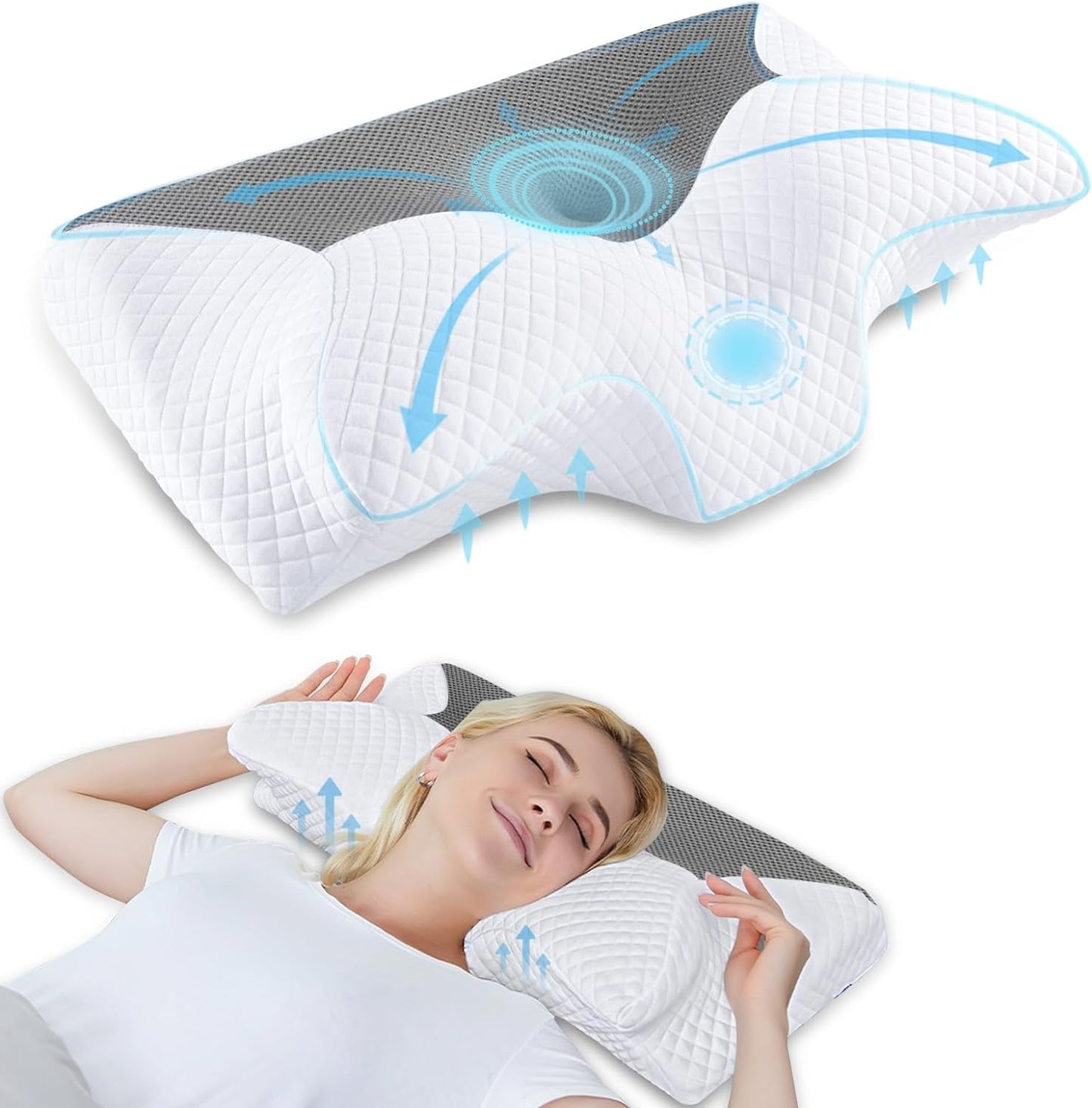 Pernă ortopedică din spumă de memorie pentru susținerea gâtului pernă pentru coloana cervicală Pernă ergonomică pentru dureri de spate, laterale și abdominale, 70X40X8.5/14Cm Perne ortopedice cervicale Naty Shop Gri 60 X 35 X 8/12Cm